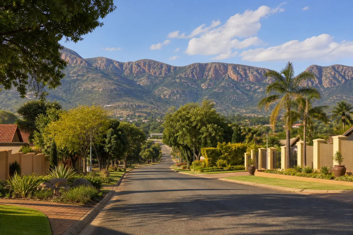 Suburban homes with the Magaliesberg ridge in view in Daspoort, within HoneySucker's Pretoria West septic service coverage