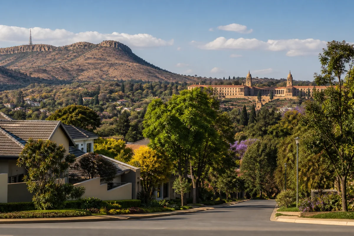 Quiet residential streets below the Union Buildings in Eastwood, within HoneySucker's Pretoria Central septic service coverage