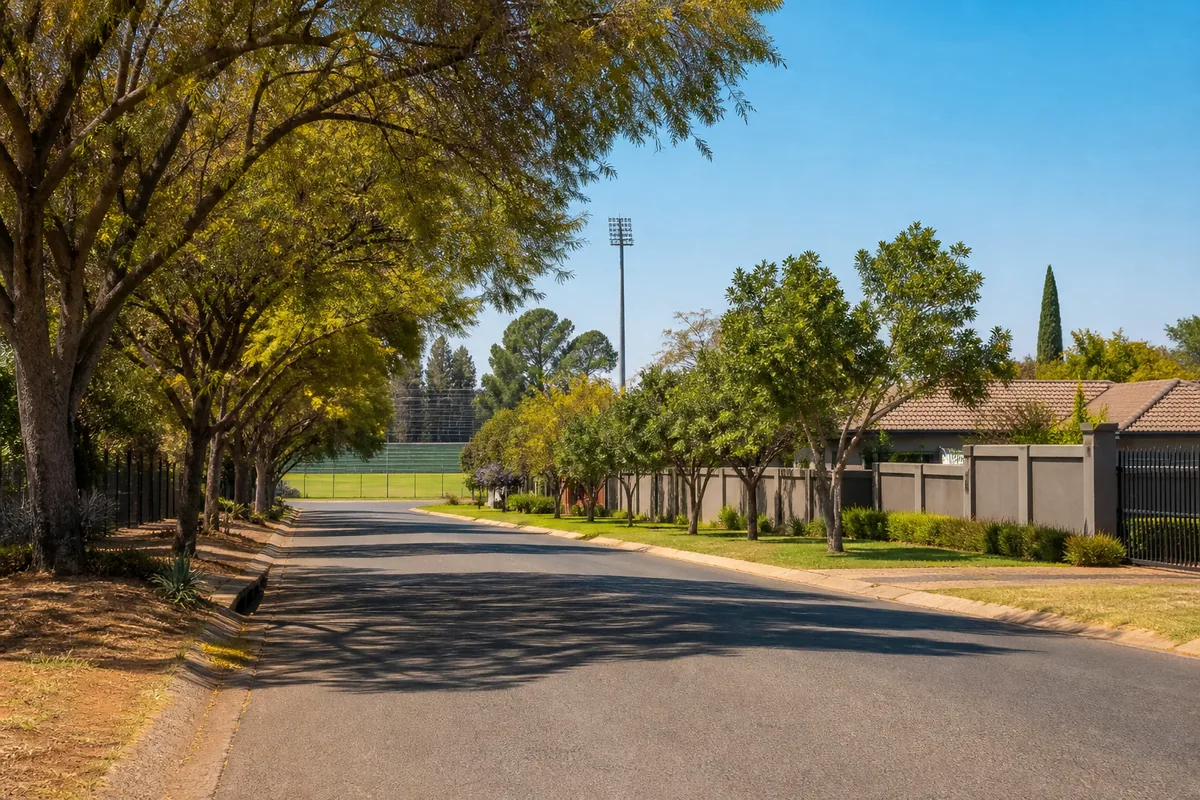 Established homes, sports grounds and local community streets in Kwaggasrand, within HoneySucker's Pretoria West septic service coverage