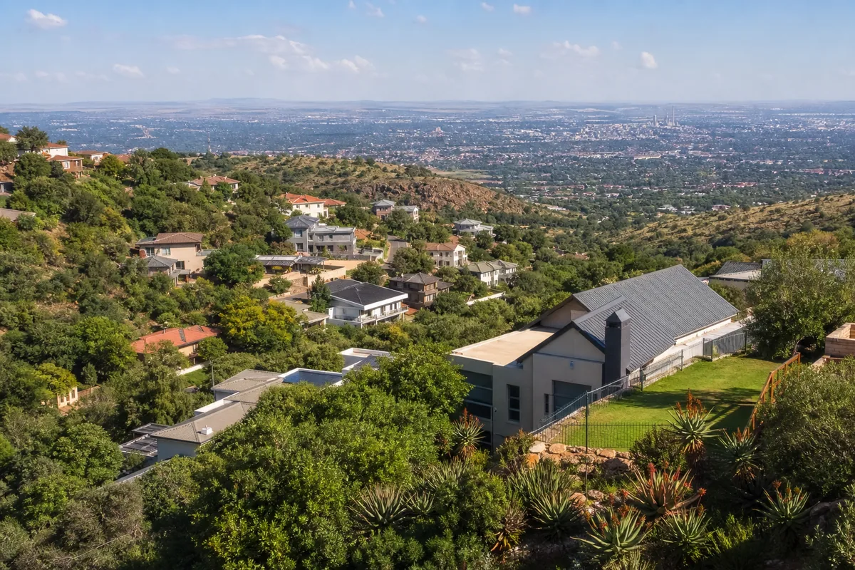 Hillside homes overlooking northern Pretoria in Magalieskruin, within HoneySucker's Pretoria North septic service coverage