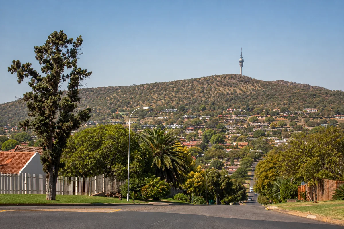 Residential community with neat streets and open green areas in Philip Nel Park, within HoneySucker's Pretoria West septic service coverage