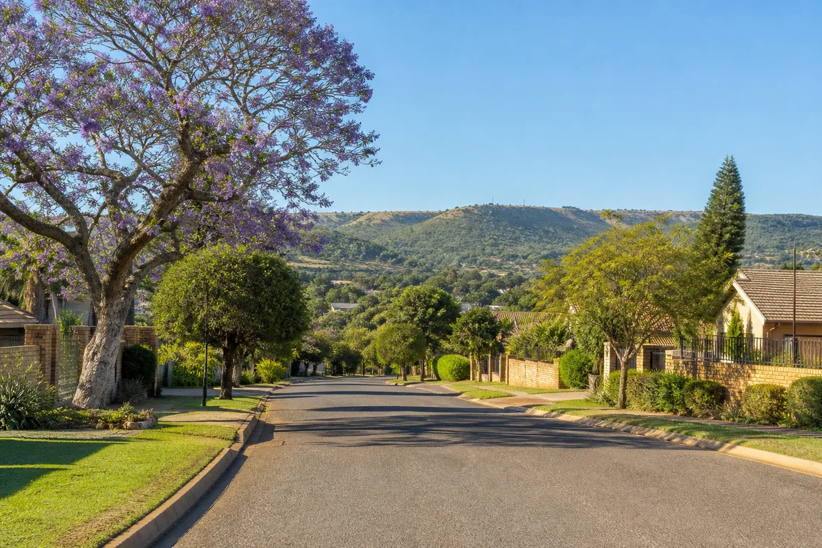 Leafy residential streets on the northern slopes in Sinoville, within HoneySucker's Pretoria North septic service coverage