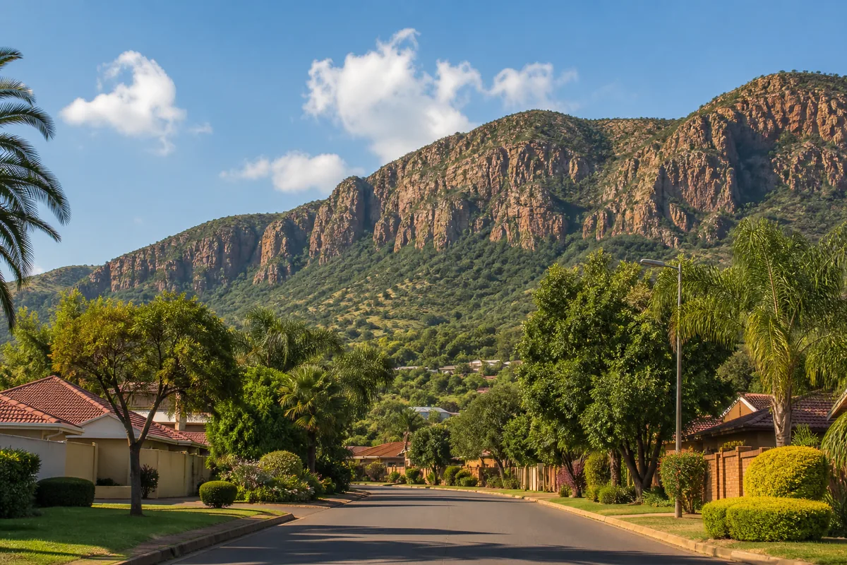 Residential homes beneath the Magaliesberg slopes in Theresapark, within HoneySucker's Pretoria North septic service coverage