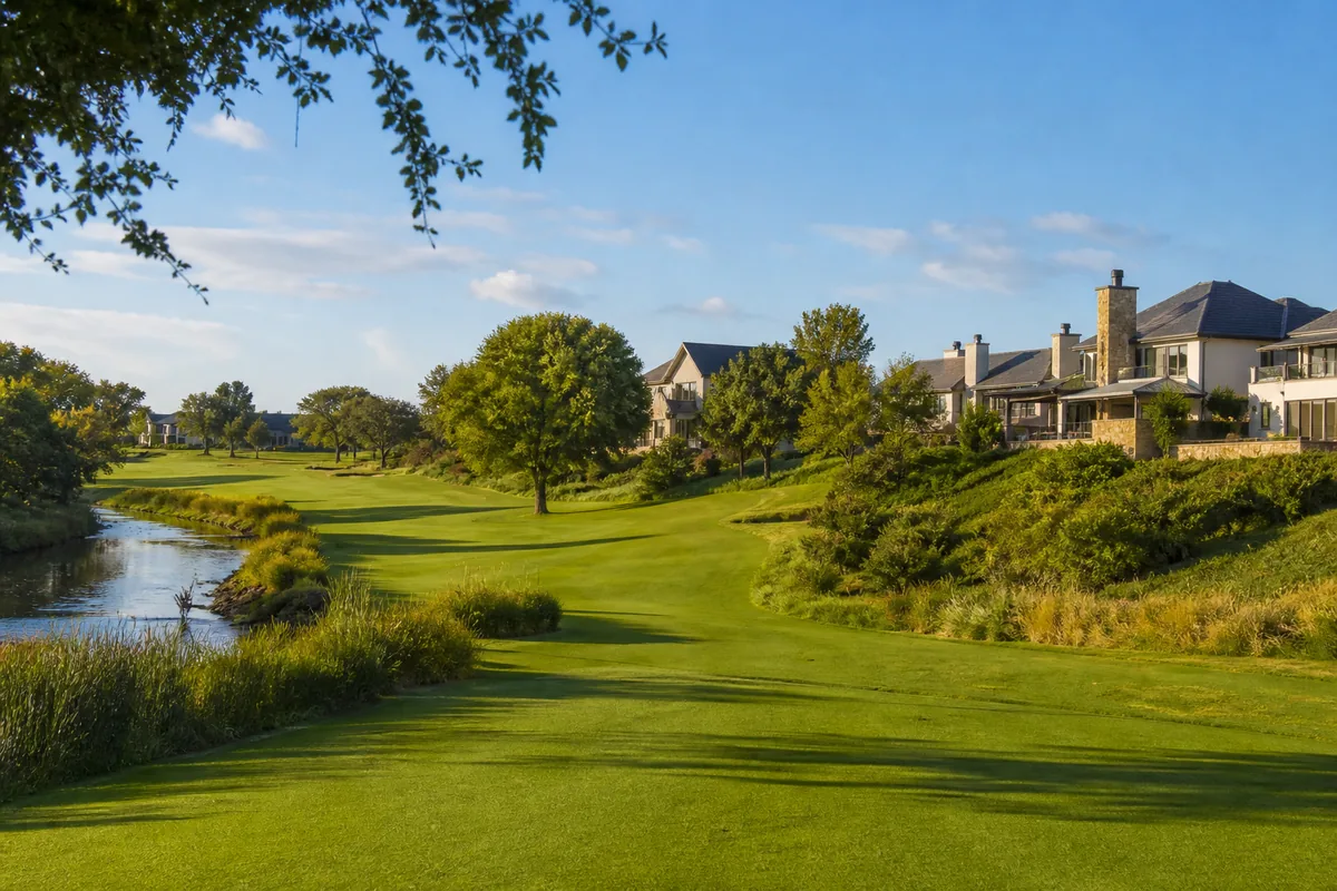 Landscaped golf fairway with estate homes in Woodhill Golf Estate, within HoneySucker's Pretoria East septic service coverage